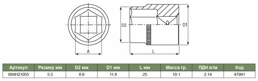 Головка торцевая Jonnesway 1/4"DR 5.5 мм S04H21055 047991 - фото №6