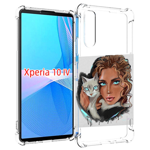 Чехол MyPads девушка-с-котом-голубые-глаза женский для Sony Xperia 10 IV (10-4) задняя-панель-накладка-бампер