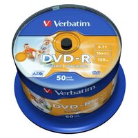 Диск VERBATIM DVD-R 4.7Gb 16x Cake Box (50шт) Printable (43533)