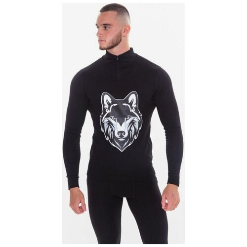 фото Термобельё мужское начёс (фуфайка, кальсоны) принт волк, цвет чёрный, размер 50 tusi
