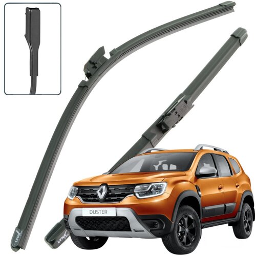 Дворники Renault Duster (2) HJD / Рено Дастер 2021 / 2022 Щетки стеклоочистителя бескаркасные автомобильные LYNXauto 600мм-450мм к-т 2шт.