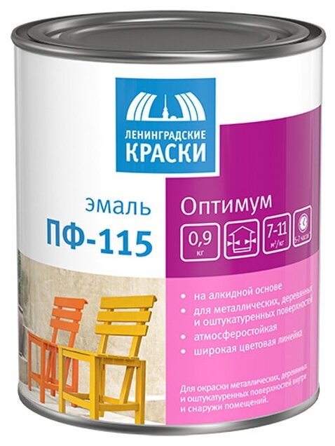 Ленинградские краски Эмаль ПФ-115 оптимум черная (09кг)