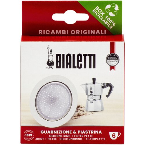 1 уплотнитель силиконовый 1 Фильтр для алюминиевой кофеварки Bialetti на 6 чашек 841₽