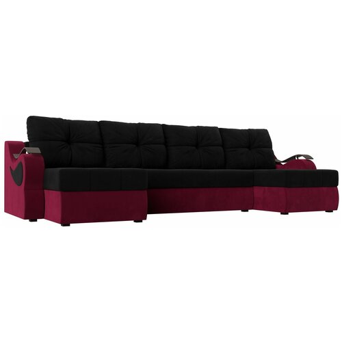 П-образный диван Меркурий,Черный;Бордовый