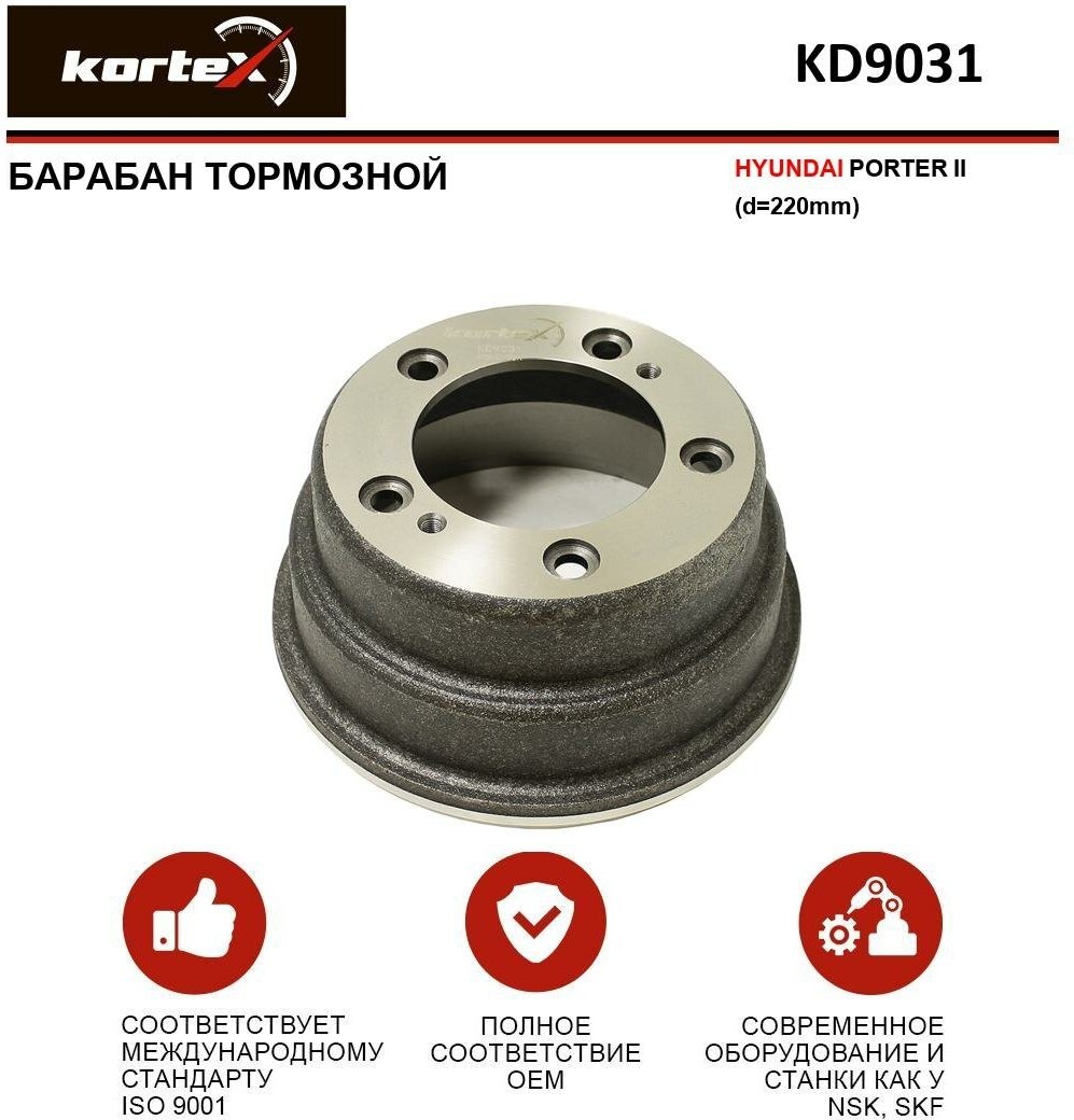 Тормозной барабан Kortex для Hyundai Porter II OEM 584114F000, KD9031, R1084