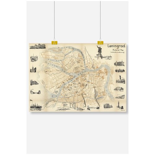 Постер на стену для интерьера Postermarkt Старая карта Ленинграда, размер 70х100 см, постеры картины для интерьера в тубусе