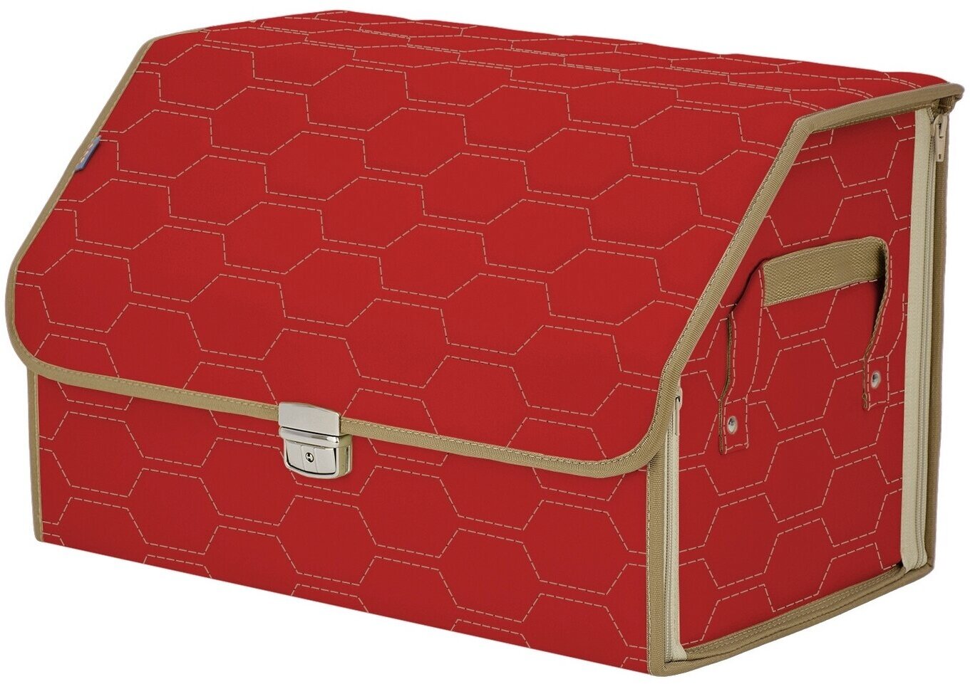 Органайзер-саквояж в багажник "Союз Премиум" (размер L). Цвет: красный с бежевой прострочкой Соты.