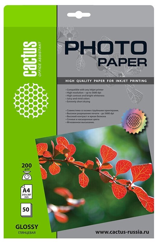 Фотобумага Cactus CS-GA420050 глянцевая А4 200 г/м2 50 листов