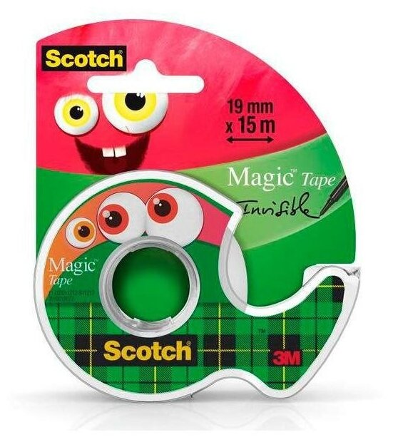 Клейкая лента канцелярская 3M Scotch Magic 8-1915D 7100154203 Монстры шир.19мм дл.15м невидимая на мини-диспенсере