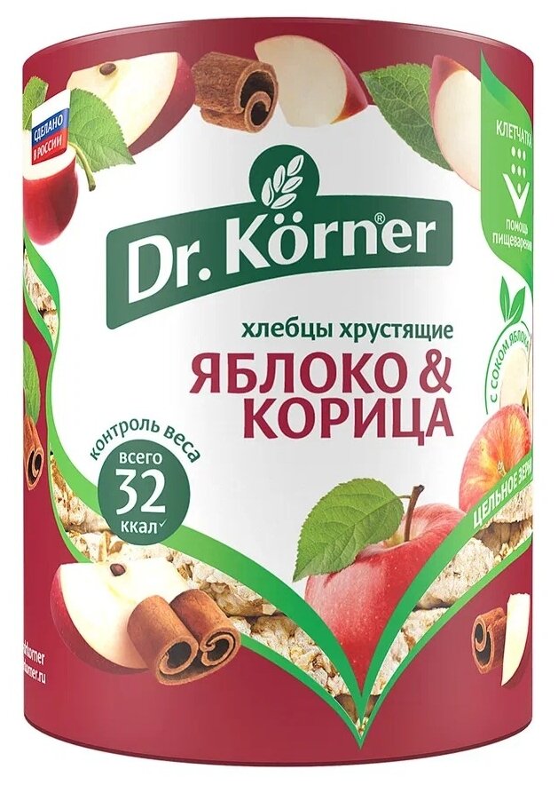 Хлебцы Dr. Korner "Злаковый коктейль яблоко и корица" хрустящие, 90гр - фото №1