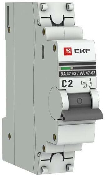 Автоматический выключатель 1P 2А (C) 4,5kA ВА 47-63 EKF PROxima mcb4763-1-02C-pro