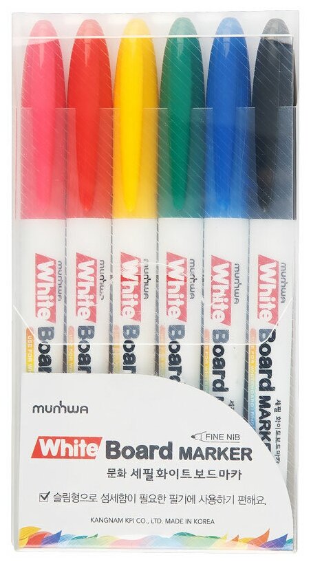 Набор маркеров для белых досок MunHwa 6 цветов, пулевидный стержень, 2 мм (FWBM6)