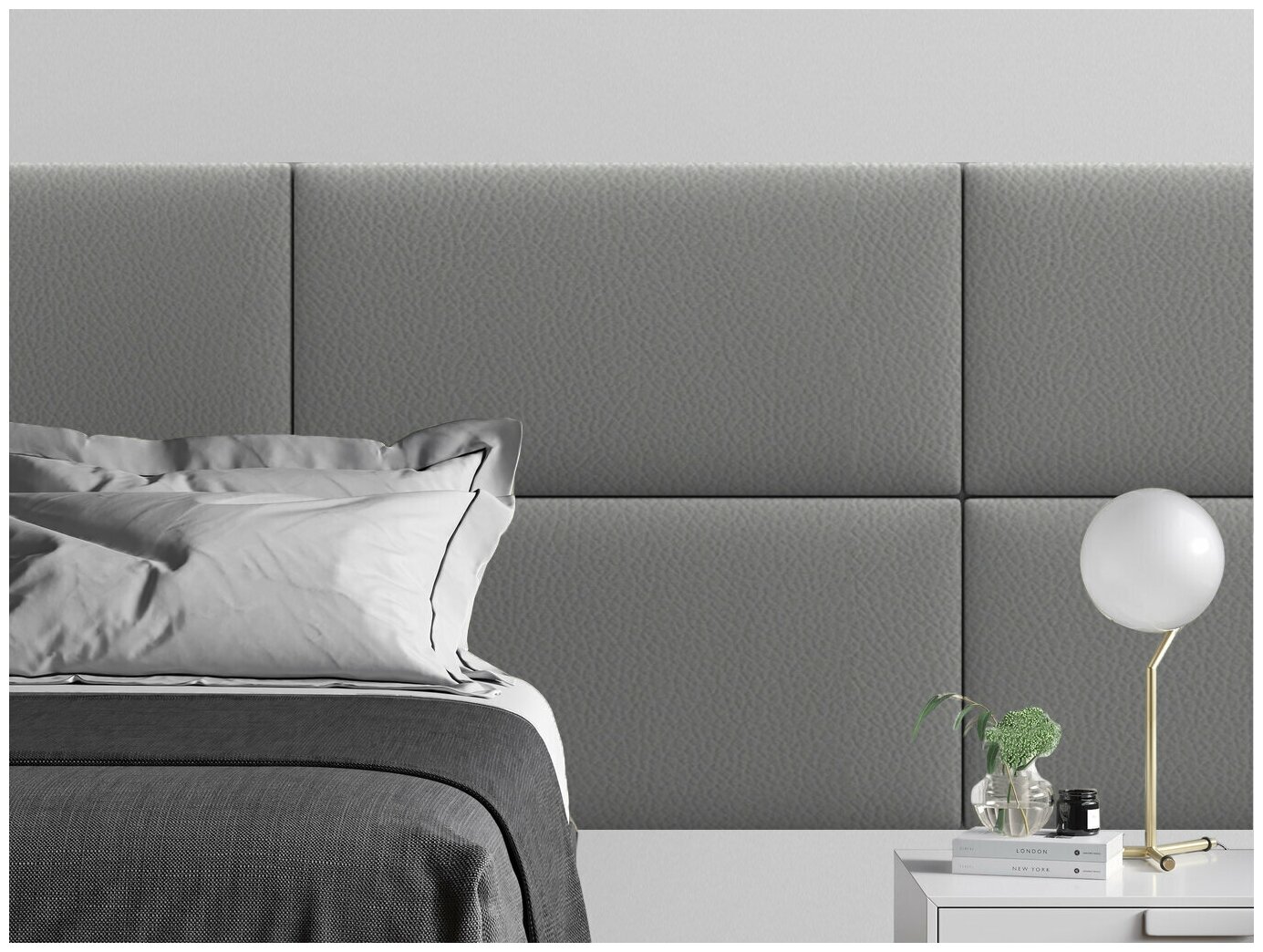 Мягкое изголовье кровати Eco Leather Grey 50х100 см 1 шт.