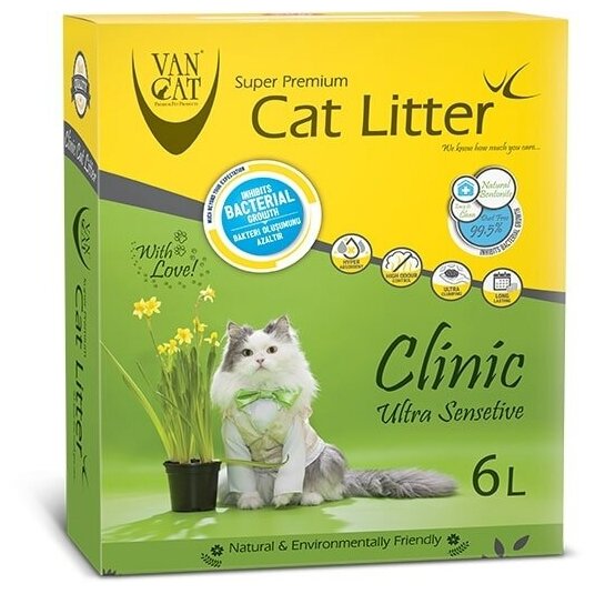 Van Cat Clinic Ultra Sensitive Комкующийся наполнитель с Антибактериальным эффектом, (коробка) 6 л, 5,1 кг - фотография № 6