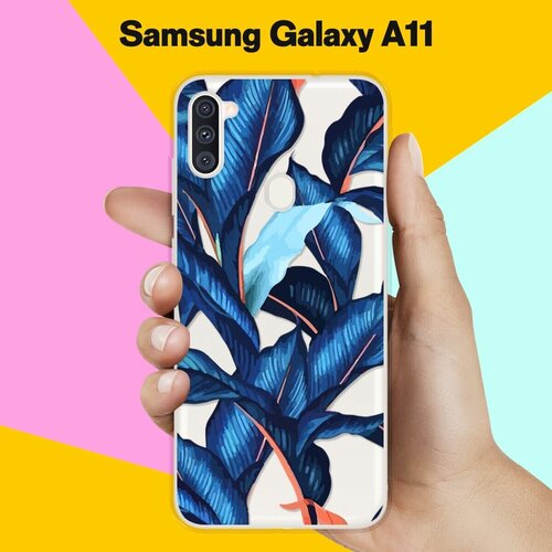 Силиконовый чехол Синие листья на Samsung Galaxy A11