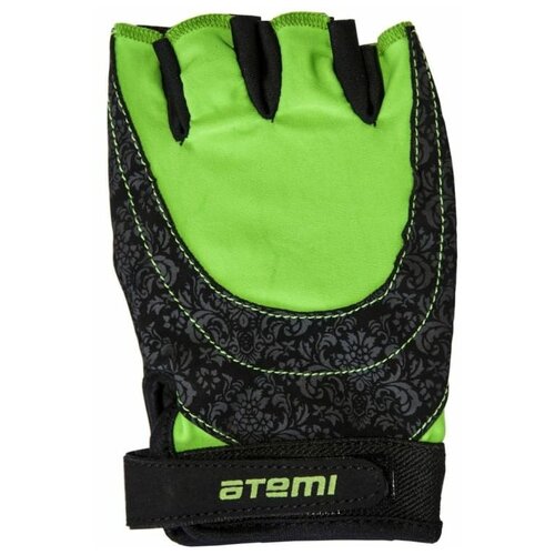 Перчатки спортивные Atemi для фитнеса, черно-зеленые (размер S) перчатки для фитнеса atemi черно серые размер xs