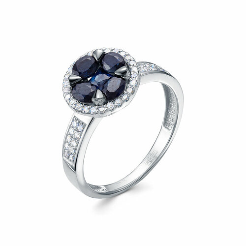 фото Кольцо vesna jewelry, белое золото, 585 проба, родирование, сапфир, размер 17.5, синий