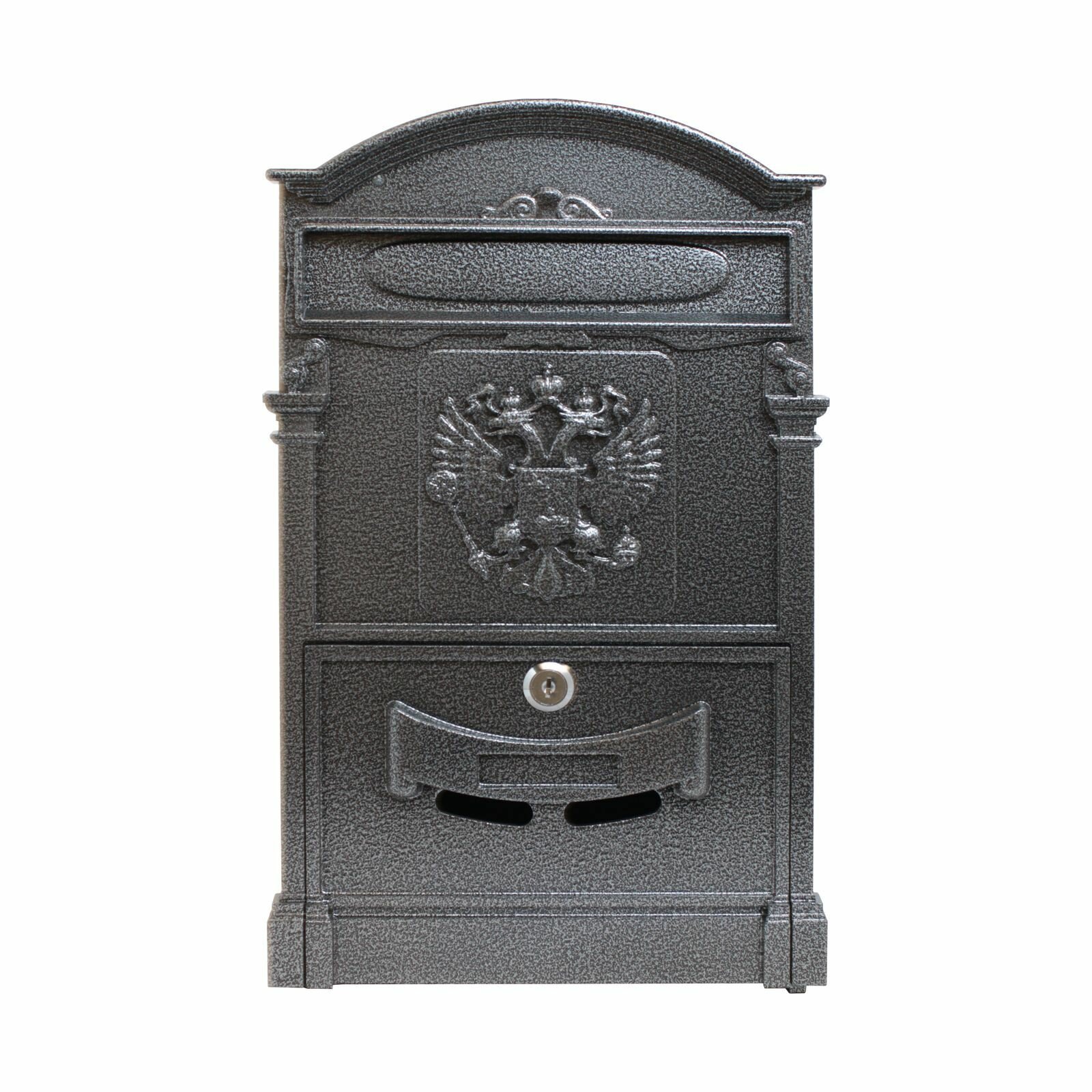 Ящик почтовый уличный для частного дома аллюр №4011 "Герб" серебро