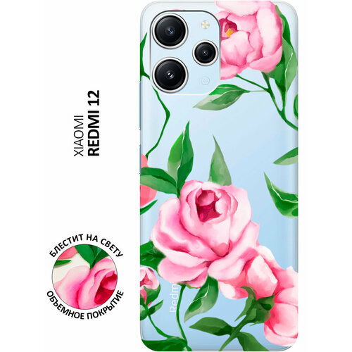 Силиконовый чехол на Xiaomi Redmi 12, Сяоми Редми 12 с 3D принтом Amazing Peonies прозрачный чехол книжка на xiaomi redmi 12 сяоми редми 12 с 3d принтом amazing peonies золотой