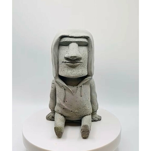 Статуэтка Concrete Style. Каменная статуя Моаи в худи. Фигура под роспись.