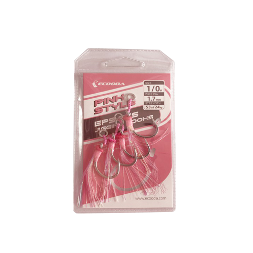 Ecooda, Крючок Pink Style Jigging Hooks (Single Hook), 60кг, 132lb, 4шт.