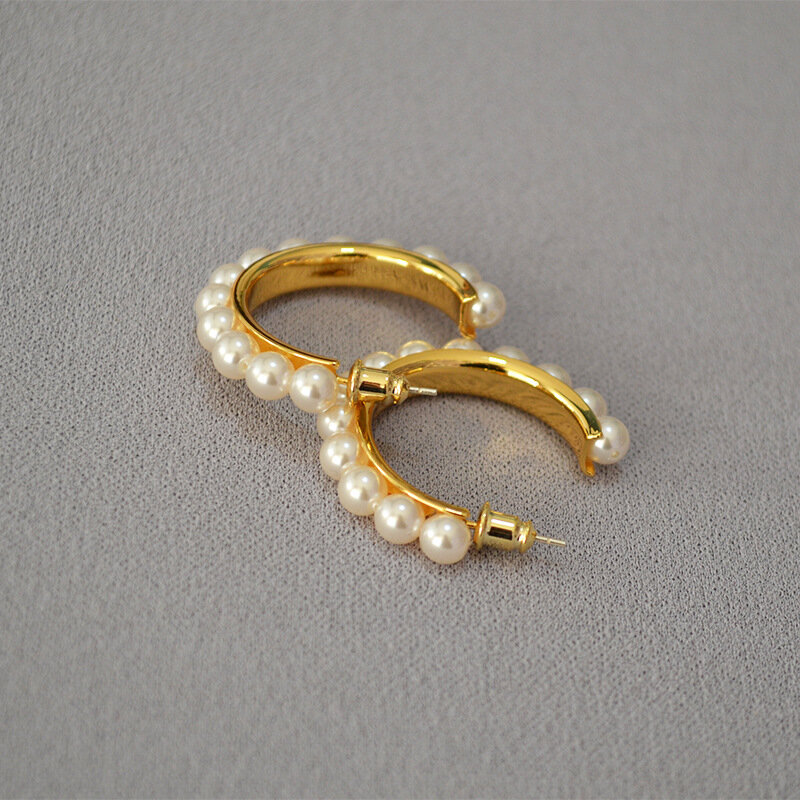 Комплект серег, жемчуг имитация, золотой, белый — фото 1