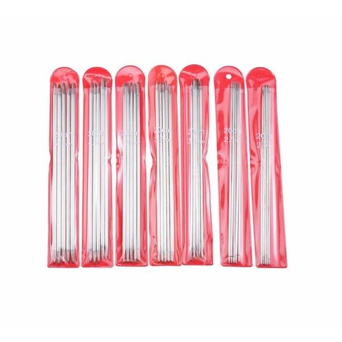 Набор спиц носочных, алюминиевые, прямые, диаметр 2 мм, 2,5 мм, 3 мм, 3,5 мм, 4 мм, 4,5 мм, 5 мм, длина 20 см, 35 шт