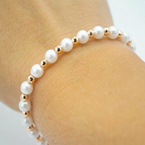фото Браслет fj fallon jewelry, жемчуг имитация, размер 20 см, золотой