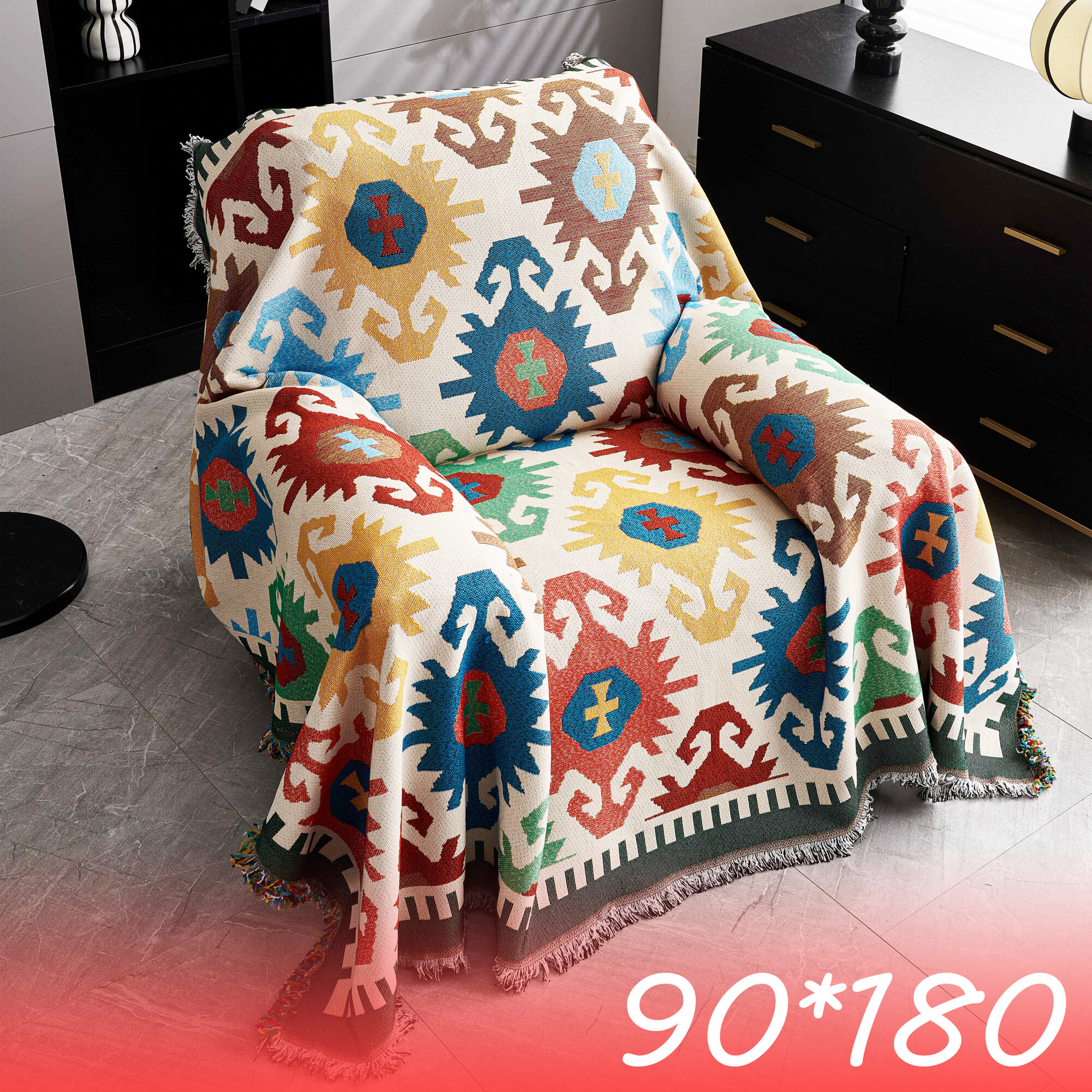 фото Покрывало на диван, кресло, одеяло хлопковое, плед пляжный, туристический, коврик для пикника, размер 90X180