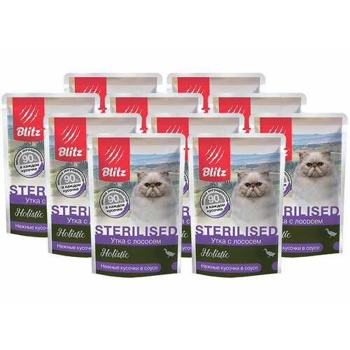 BLITZ HOLISTIC STERILIZED д взр кастр котов и стер кошек утка лосось в соусе пауч 85 гр 85 гр х 10 шт