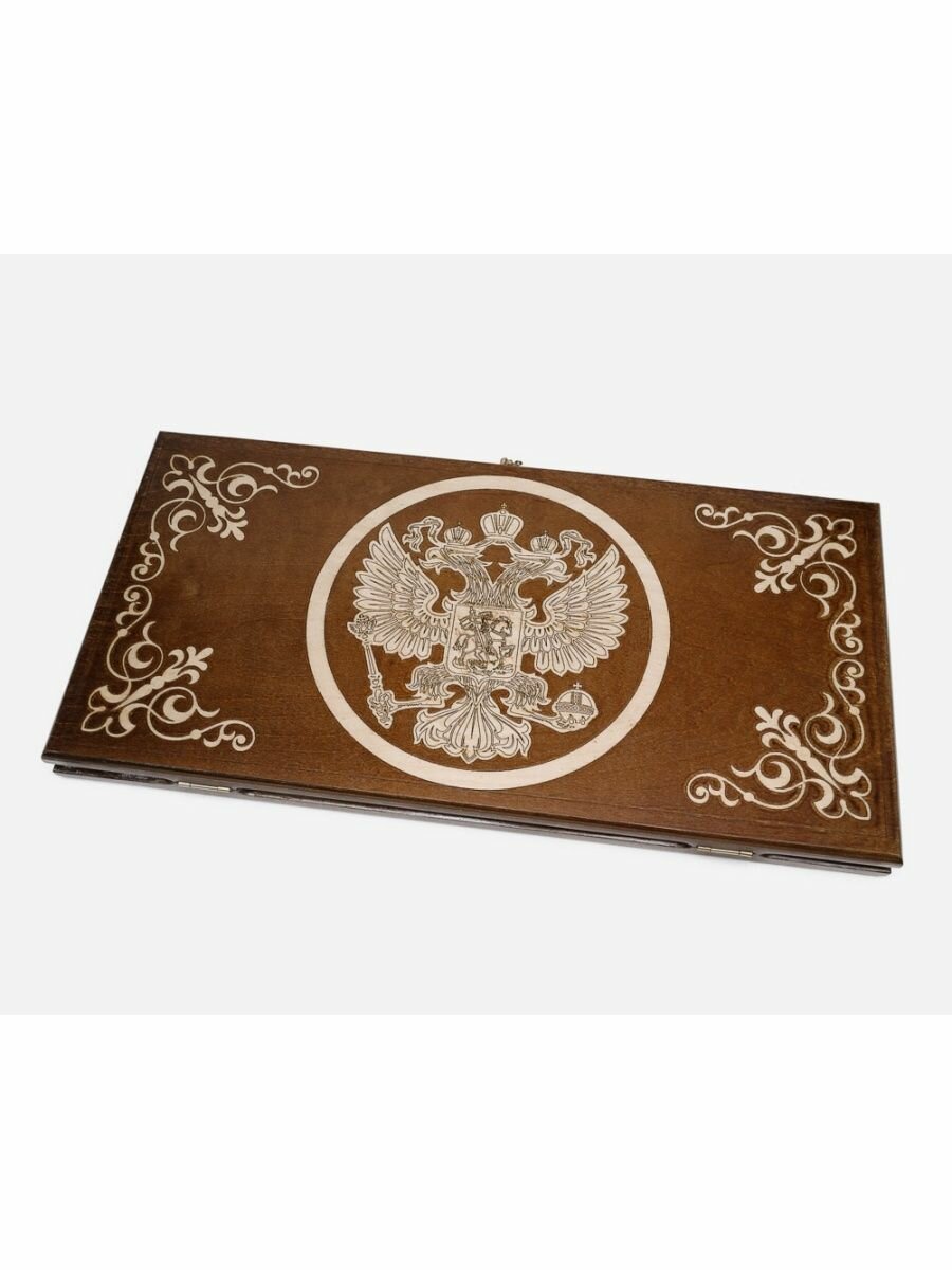Нарды "Герб России" Handle Brand, из фанеры, с замком, коричневые — фото 1