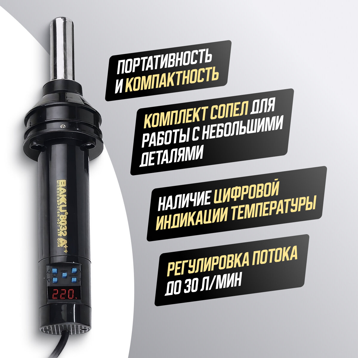 Термовоздушная паяльная станция BAKU BK-8032A++ (450 W/100-480°C/LCD) — фото 1