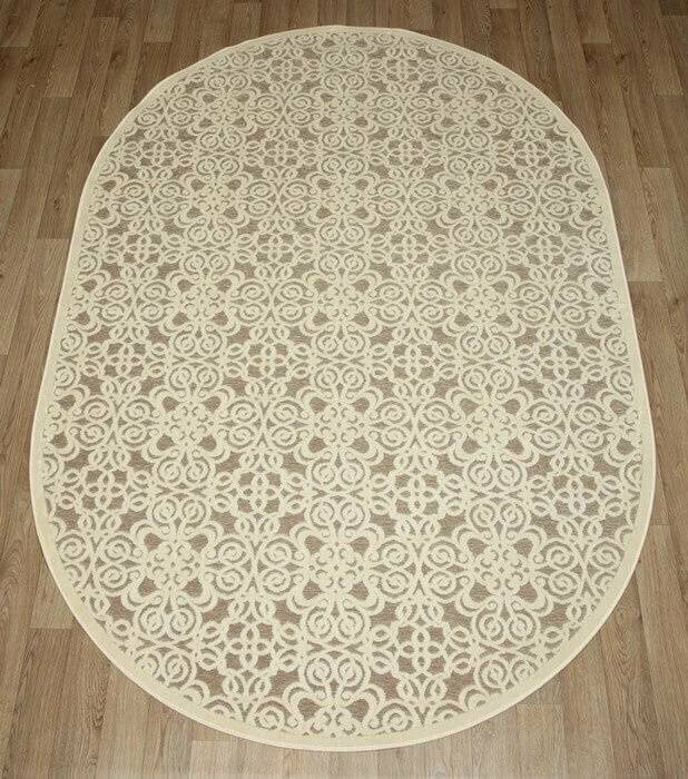 Ковер бельгийский Овальный на пол в гостиную в спальню 65х110 см бежевый модерн современный ворс 6 мм 122141 Kover-Russia