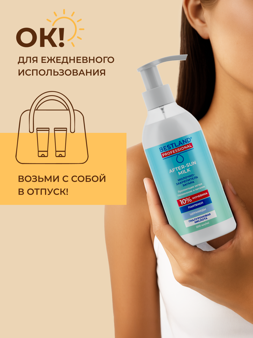 Картинки Успокаивающее молочко — пролонгатор загара BESTLAND, флакон 200 мл