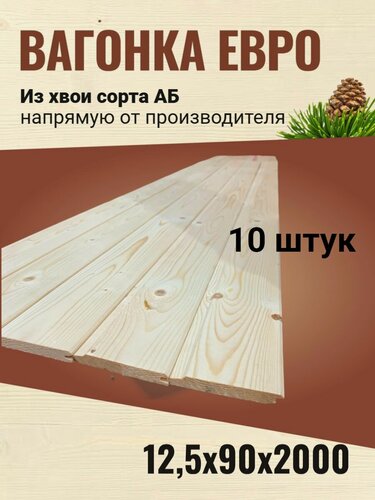 Изображение товара Вагонка евро 12,5х96 (90)х2000 Сосна сорт АВ / 10 штук (1,8 м2)