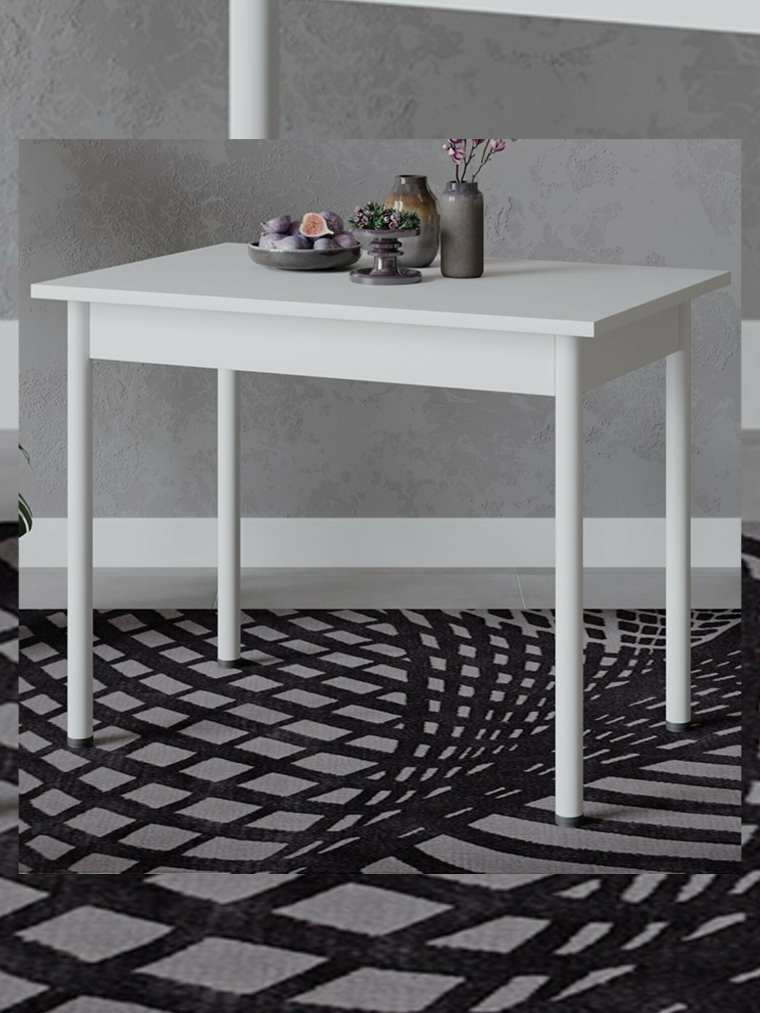 Родос Тип 1 Стол с опорой d40, Белый муар/Белый, 75x95x64 см