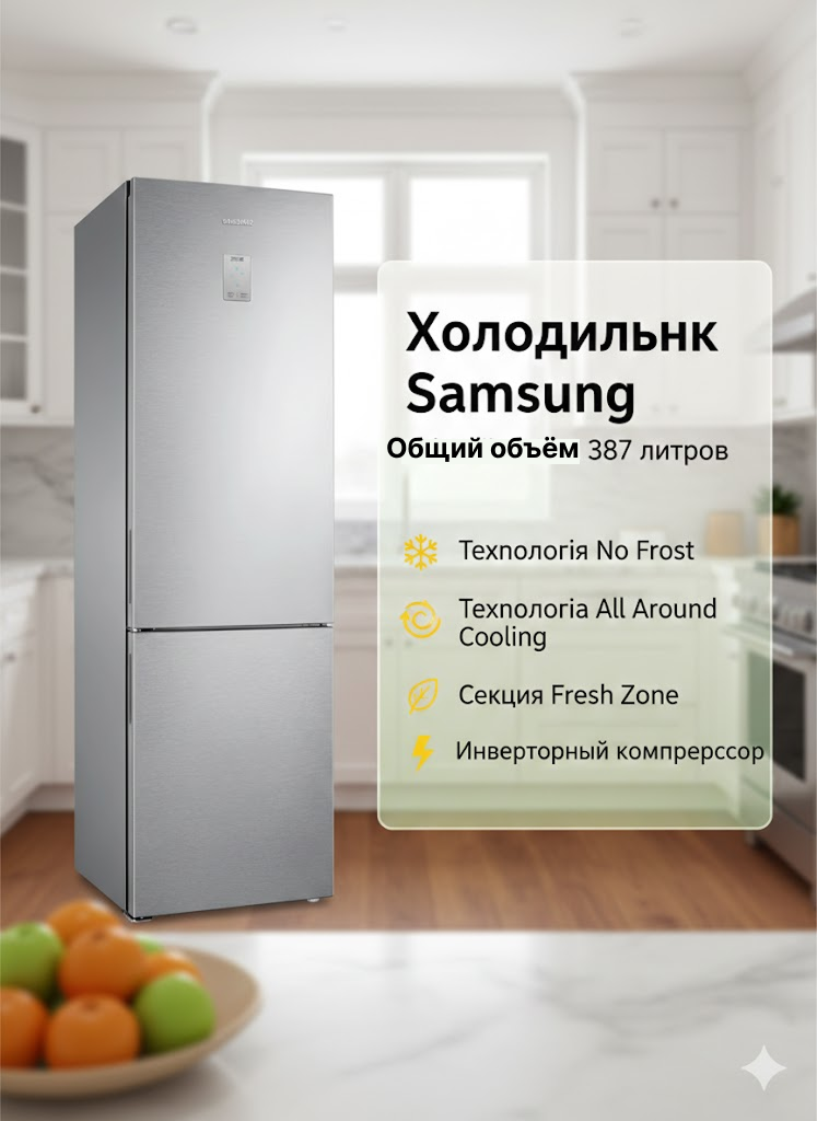 Холодильник Samsung RB37P5491SA/W3, 387 литров, No Frost, Fresh Zone