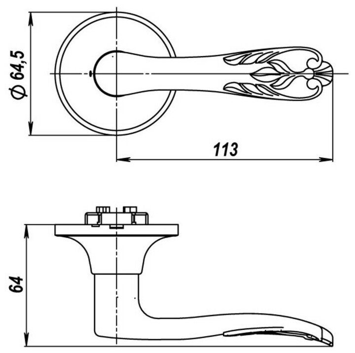 Ручка защелка Punto DK633 MAB-BK (6033 MAB-B ) (фик.) мат. бронза