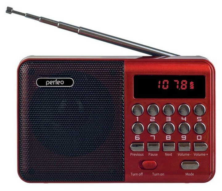 Радиоприемник Perfeo PALM FM+ 87.5-108МГц/ MP3/ питание USB или 18650/ красный (i90-BL)
