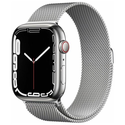 Apple Watch Series 7 GPS + Cellular, 41mm Silver Stainless Steel Case with Milanese Loop Silver (MKHX3)