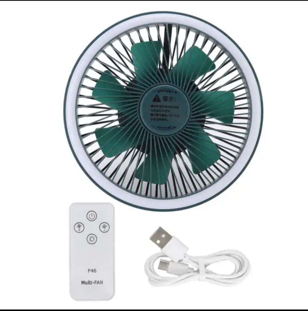 Подвесной вентилятор с дистанционным управлением , с подсветкой, вращение на 360 ° /портативный переносной настольный вентилятор зеленый - фотография № 8