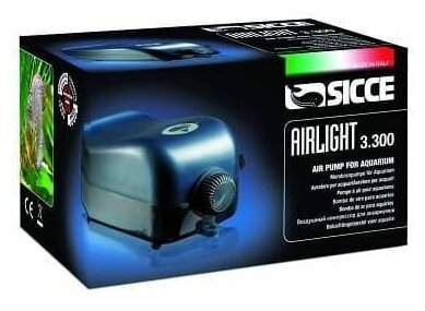 Sicce Компрессор AIRlight 3300 200л/ч два выхода+регулятор подачи воздуха73х140хh65 мм - фото №2