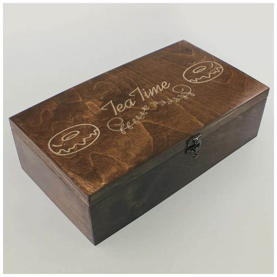 Коробка для чайных пакетиков Чайница из дерева, 8 отделений с узором сладости, время чая, tea time, пончик - 176"