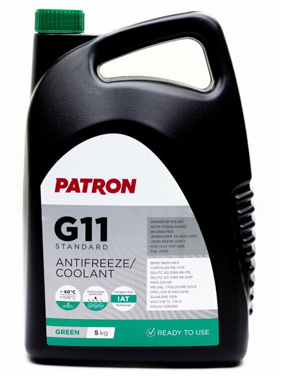 PATRON PCF4005 антифриз зеленый GREEN G11 5КГ/4.4 Л TL 774-C, SAE J1034, N600690, MS-7170, MAN 324 NF