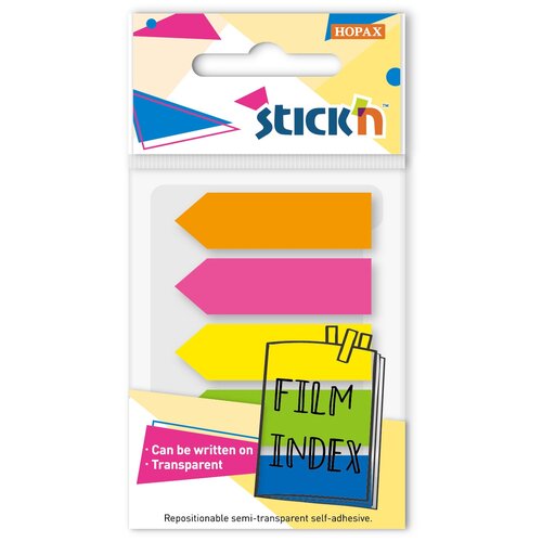 Набор из 24 штук Закладки самоклеящиеся пластиковые Stick`n 27085 45x12мм 5 цветов в упаковке 20 листов стрелки
