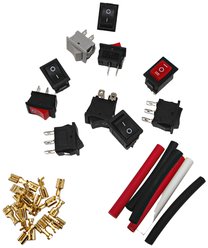 Набор выключателей клавишных 250В MINI 6А (2с, 3с, 4с) 10 штук (комплект с клеммами и термоусадкой)