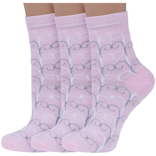 фото Комплект из 3 пар женских носков носкофф (фабрика алсу) рис. 4118, светло-розовые, размер 23-25