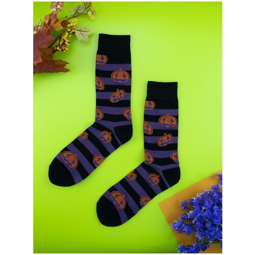 Носки 2beMan, размер 38-44, фиолетовый, черный, оранжевый носки мужские на halloween носки женские на хеллоуин красные с тыквами р 38 45