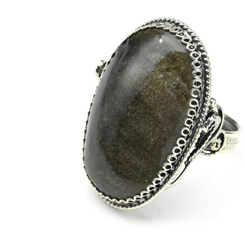 Кольцо Радуга Камня, обсидиан, размер 19, черный кольцо радуга камня обсидиан размер 19 синий черный