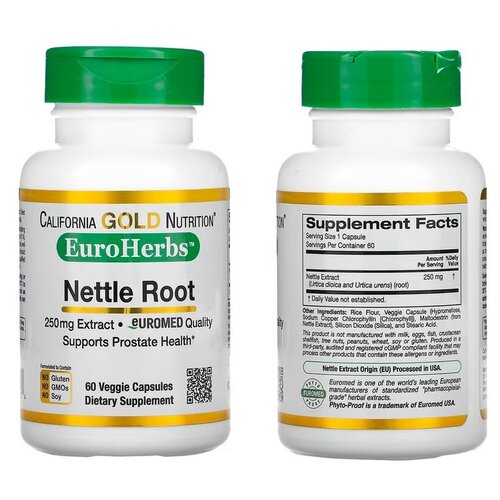 California Gold Nutrition, Nettle Root, экстракт корня крапивы, 60 вегетарианских капсул